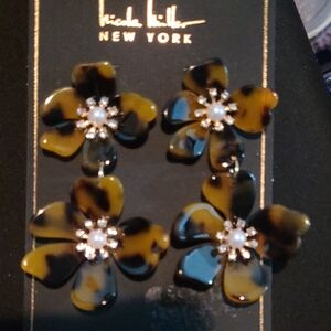 Nicole Miller New York Tortoise Shell Flower Earrings